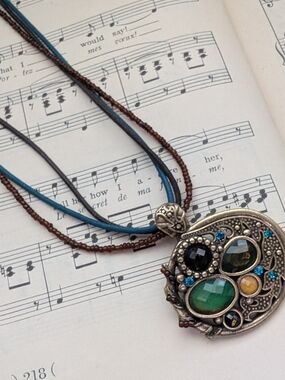 Boho Multi-Stone Pendant Necklace in Green & Blue